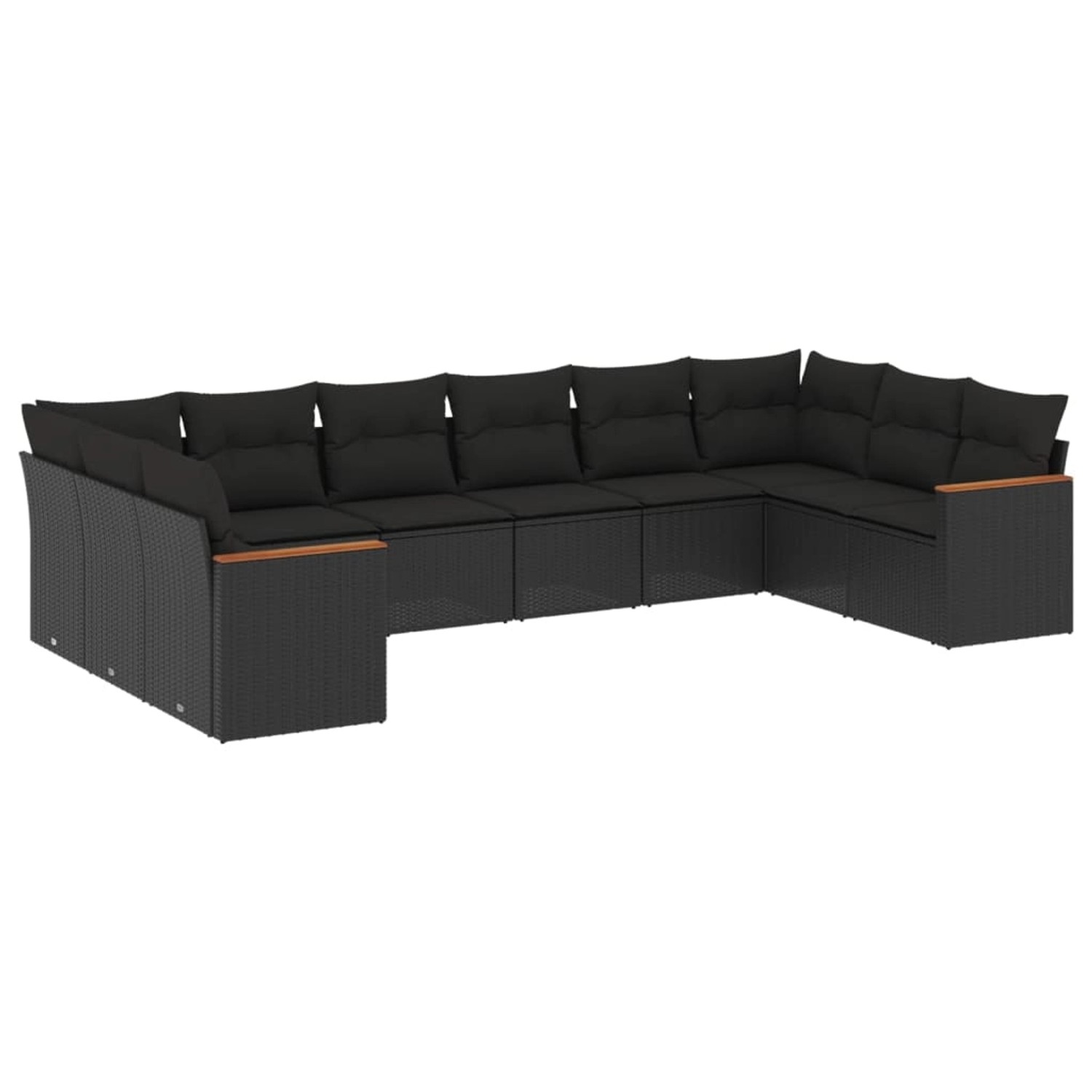 vidaXL 10-Tlg Garten-Sofagarnitur mit Kissen Schwarz Poly Rattan 3258723