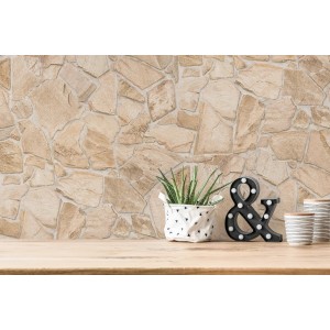 A.S. Création Vliestapete mit Beige-Sand Bruchsteinmauer Design für rustikale Wandgestaltung.