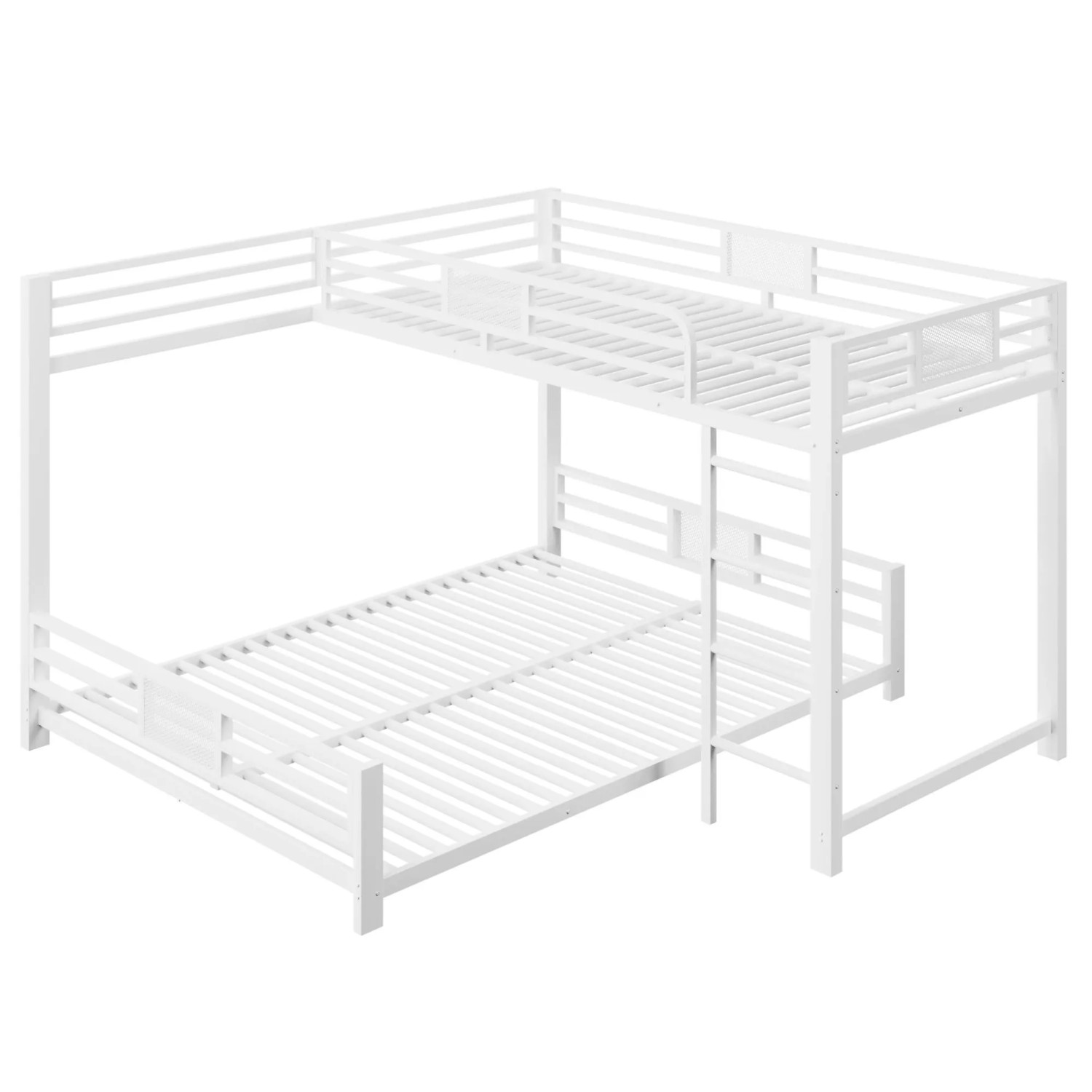 okwish Metall Etagenbett 90x200cm über 140x200cm L Form Weiß ohne Matratze