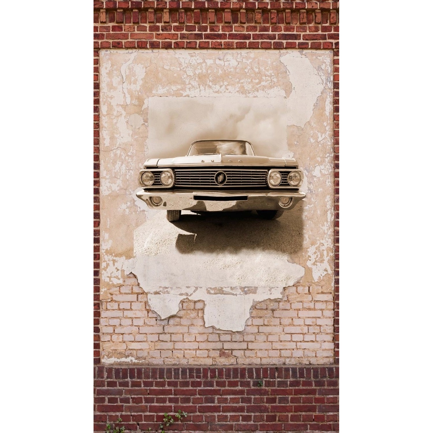 Bricoflor Steinwand Tapete Mit Oldtimer 3D Fototapete Mit Auto Auf Alter Ma günstig online kaufen