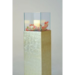 Vivanno Windlichtsäule Candela, 100cm, Blattgold Optik mit Glasaufsatz und Kerze.