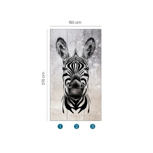Erismann Fototapete Zooom Cool Zebra, 270x150cm, Schwarz-weiß Zebra Kopf auf Betonwand.