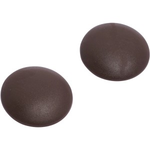 Zwei braune, selbstklebende Türstopper (Ø 60 mm) zum Schutz von Wänden.