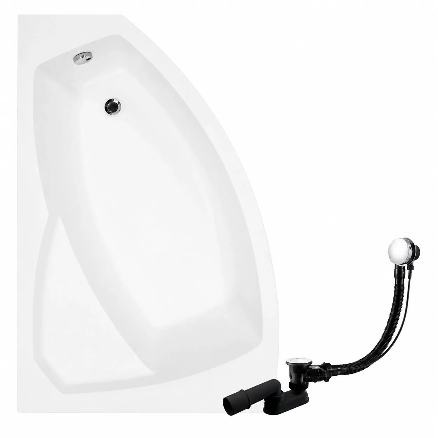 KOLMAN Badewanne Eckwanne 130 x 85 Cm Links Mit Schwarzer Kopfstützen Inkl. Ablauf Und Füße