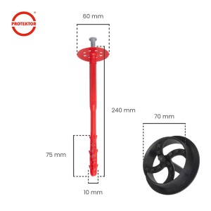 Protektor Dämmstoffdübel Set, 10x240mm, mit Stahlnagel, Rondellen und Fräser für WDVS-Systeme.