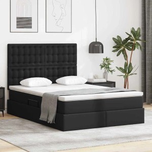 vidaXL Bett mit LED-Lichtleisten mit Kopfteil Schwarz 140 x 190 cm PVC 3372301