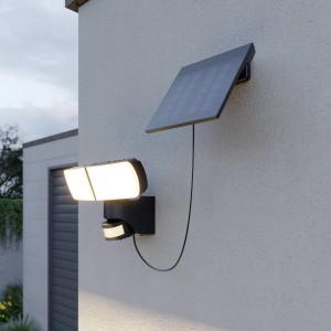 Arcchio LED Solarleuchte Lissano mit Bewegungsmelder, schwarz, zur Wandmontage im Außenbereich.