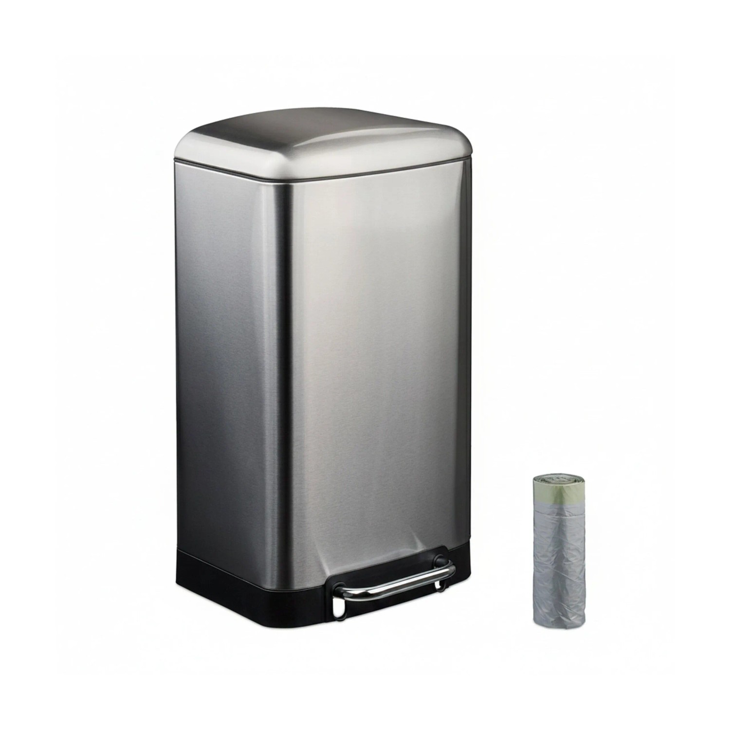 Relaxdays Treteimer Edelstahl Silber Soft Close 30, 60,5 cm x 34 cm x 31 cm 4,5 kg