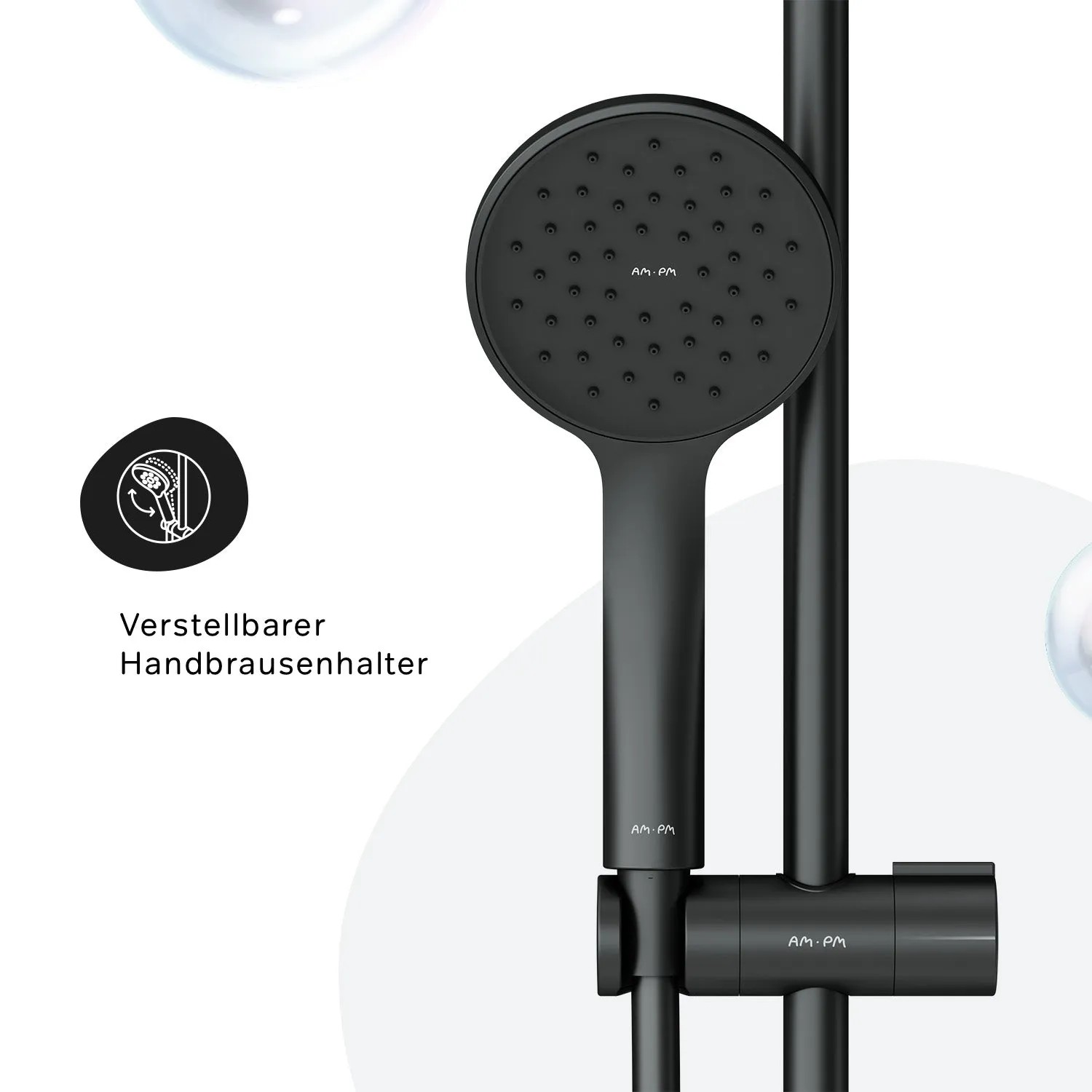 AM.PM Duscharmatur-Set Hit Schwarz: Thermostat, Handbrause und Stange. Modernes Design für Ihr Bad.