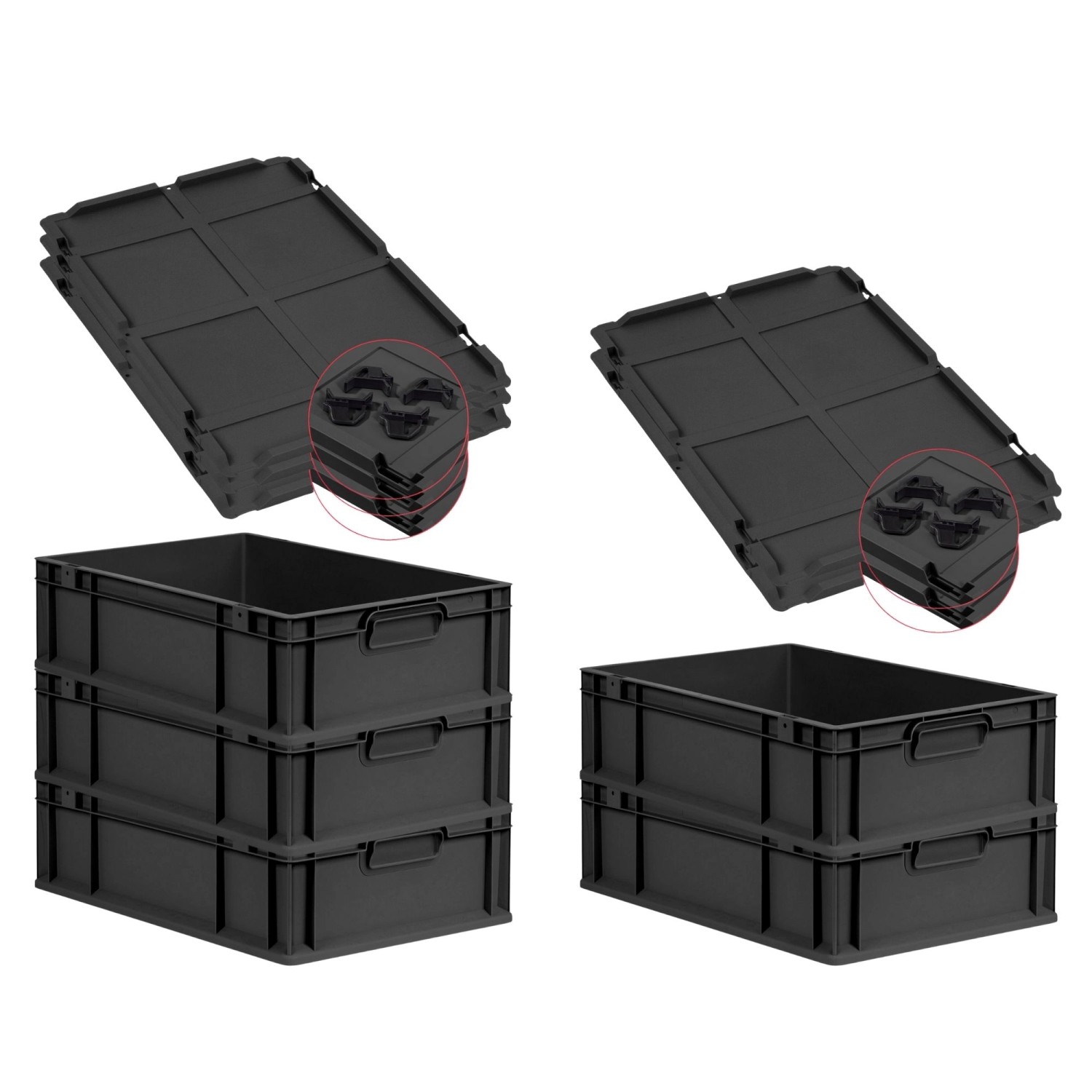 PROREGAL SuperSparSet 5x Eurobox Nextgen Grip Mit Auflagedeckel Und Schwarz günstig online kaufen