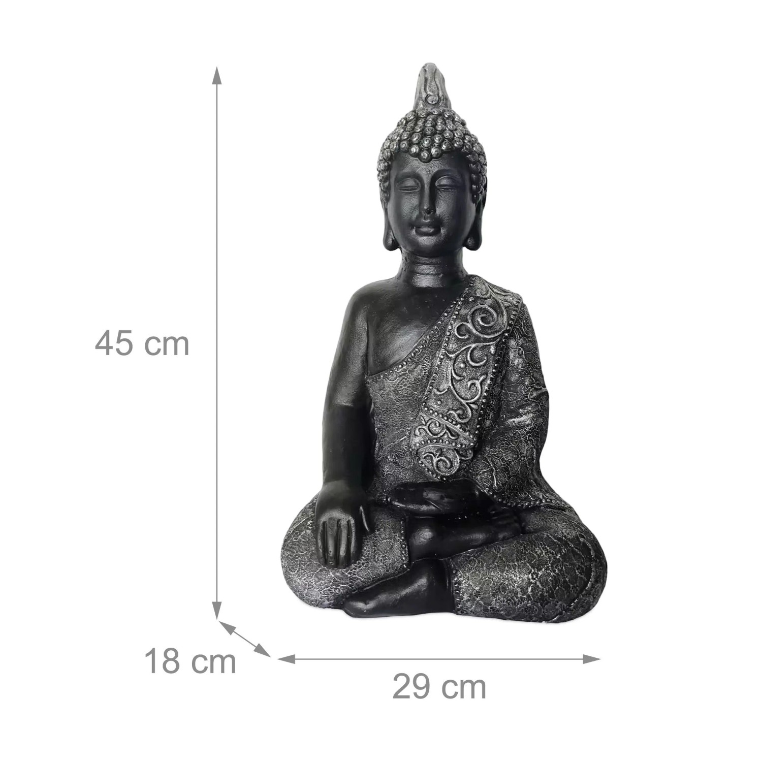 Relaxdays Buddha Figur Polyresin Anthrazit Wetterfest Frostsicher 45 cm x 29 cm x 18 cm_4