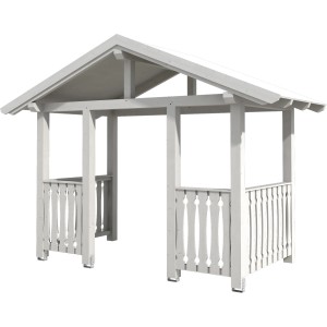 Weißes Skan Holz Haustür-Vordach Stralsund 8, 360x187 cm, aus lasiertem Fichtenholz.