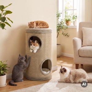 Fudajo Forest Kratztonne Gelb 61Cm Ø35Cm Kratzturm Kratzbaum Katzentonne Katze