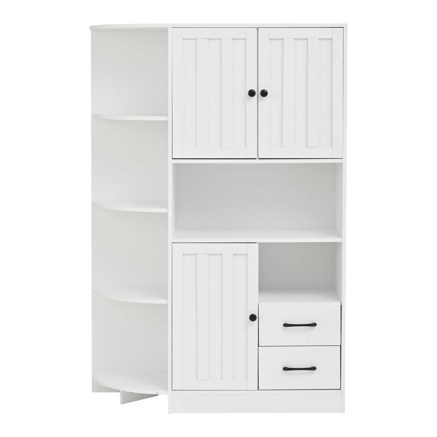 okwish Eckschrank mit Schränken Schubladen Ablagen Wohnzimmer 104x35x155cm Weiß