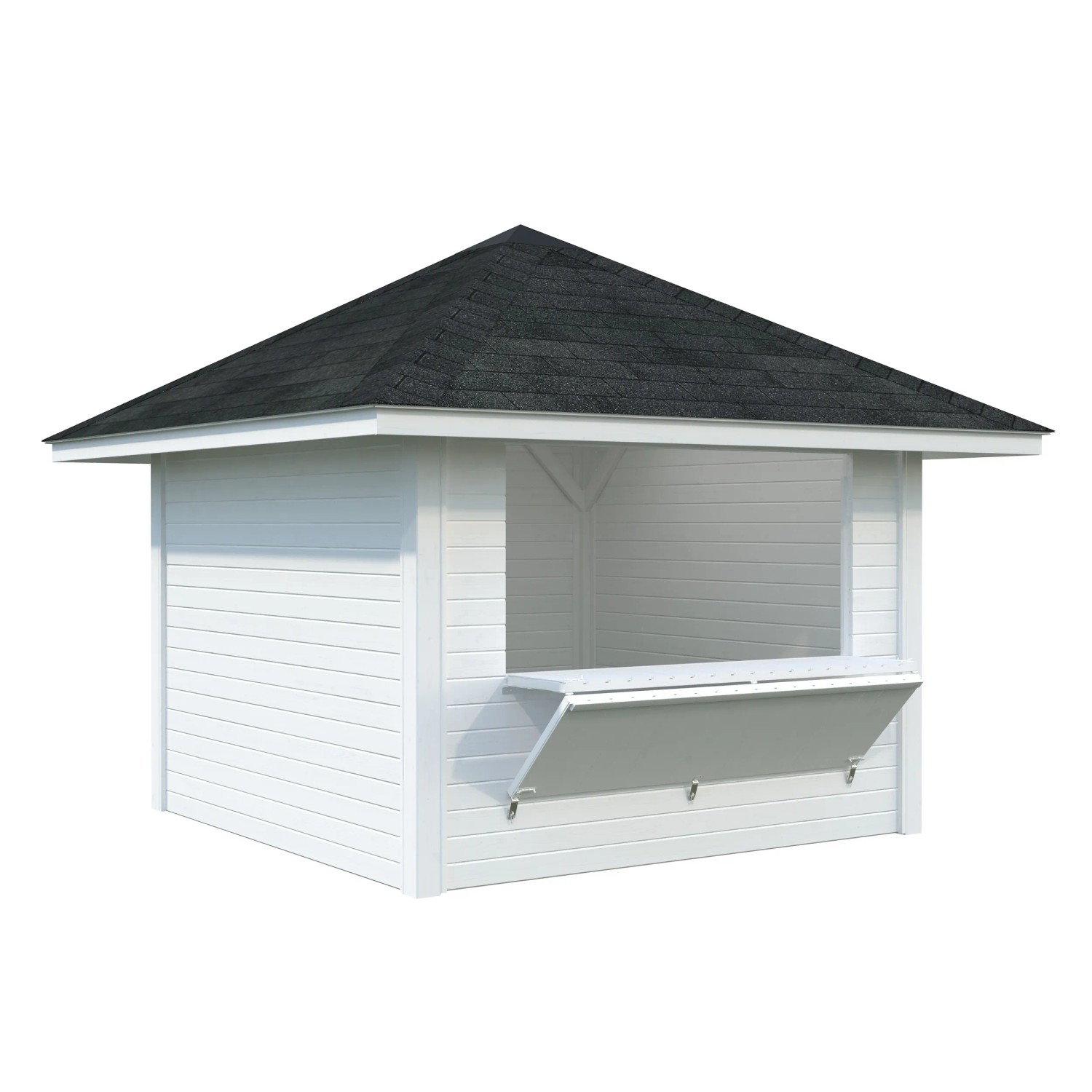 Palmako Marktstand Bianca Set, 300x300 cm, weiß lackiert, mit Verkaufsklappe. Ideal als Weekendhaus.