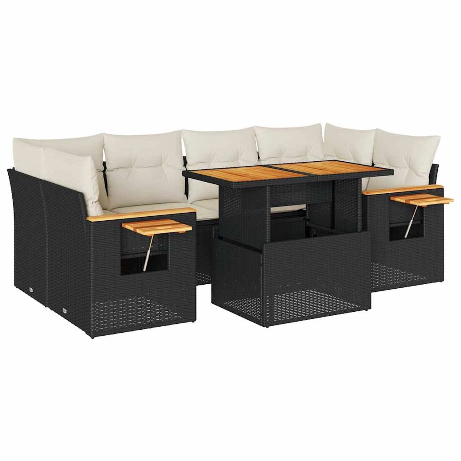 vidaXL 7-Tlg Garten-Sofagarnitur mit Kissen Schwarz Poly Rattan 3327563 günstig online kaufen