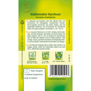 Samentüte Quedlinburger Stab-Tomate Harzfeuer, Gemüsesamen für scharlachrote Tomaten.