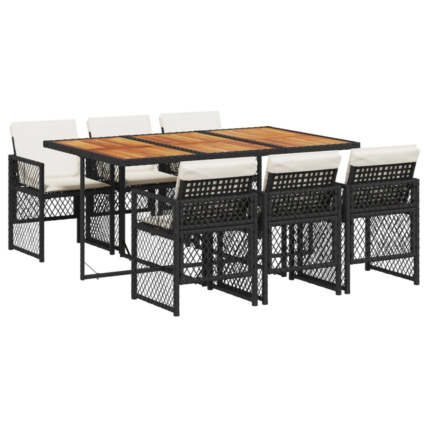 vidaXL 7-Tlg Garten-Essgruppe mit Kissen Schwarz Poly Rattan 3210735 günstig online kaufen