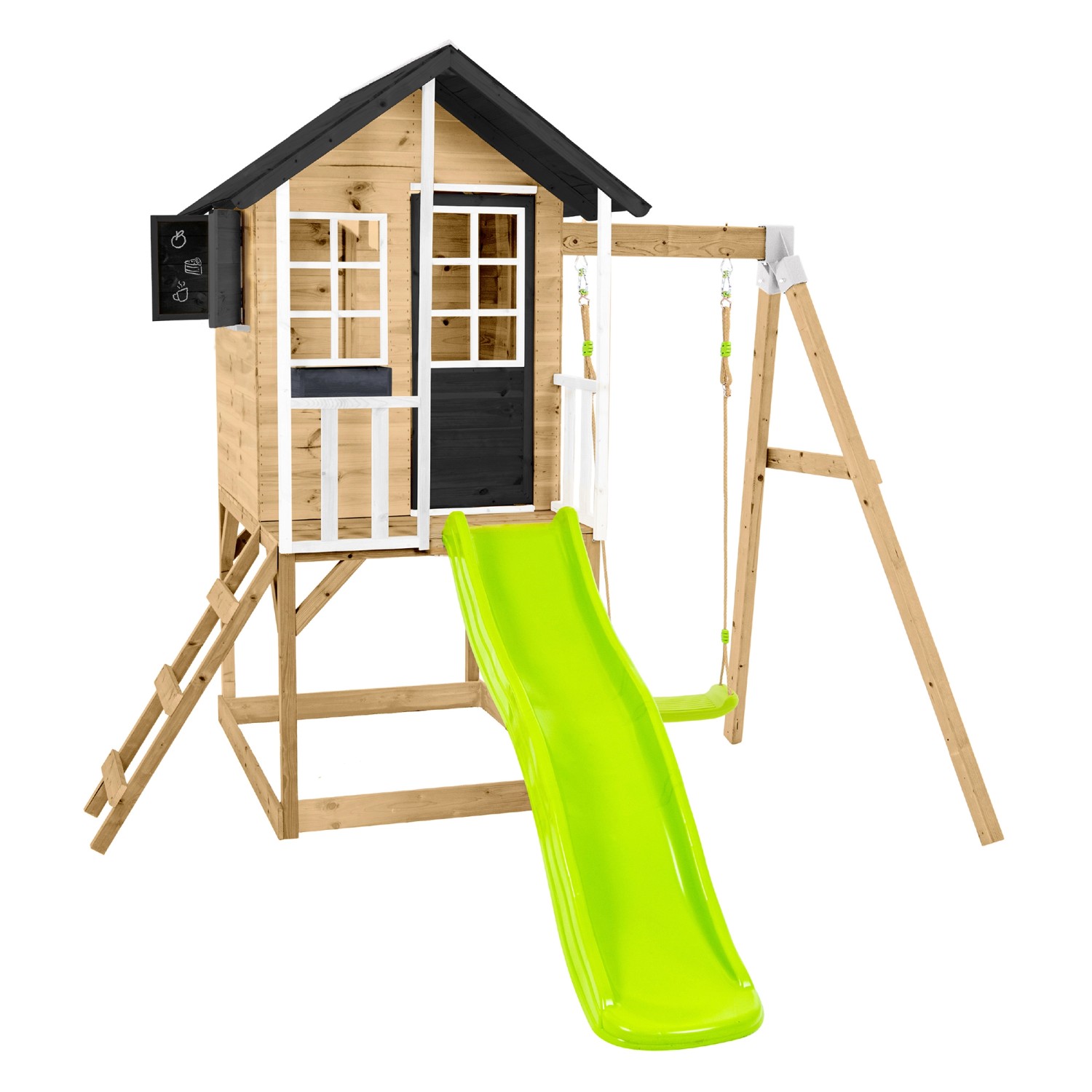Zwerkules Spielhaus Holli 2 m. Rutsche u. Schaukel 352 x 280 x 224 cm Natur günstig online kaufen