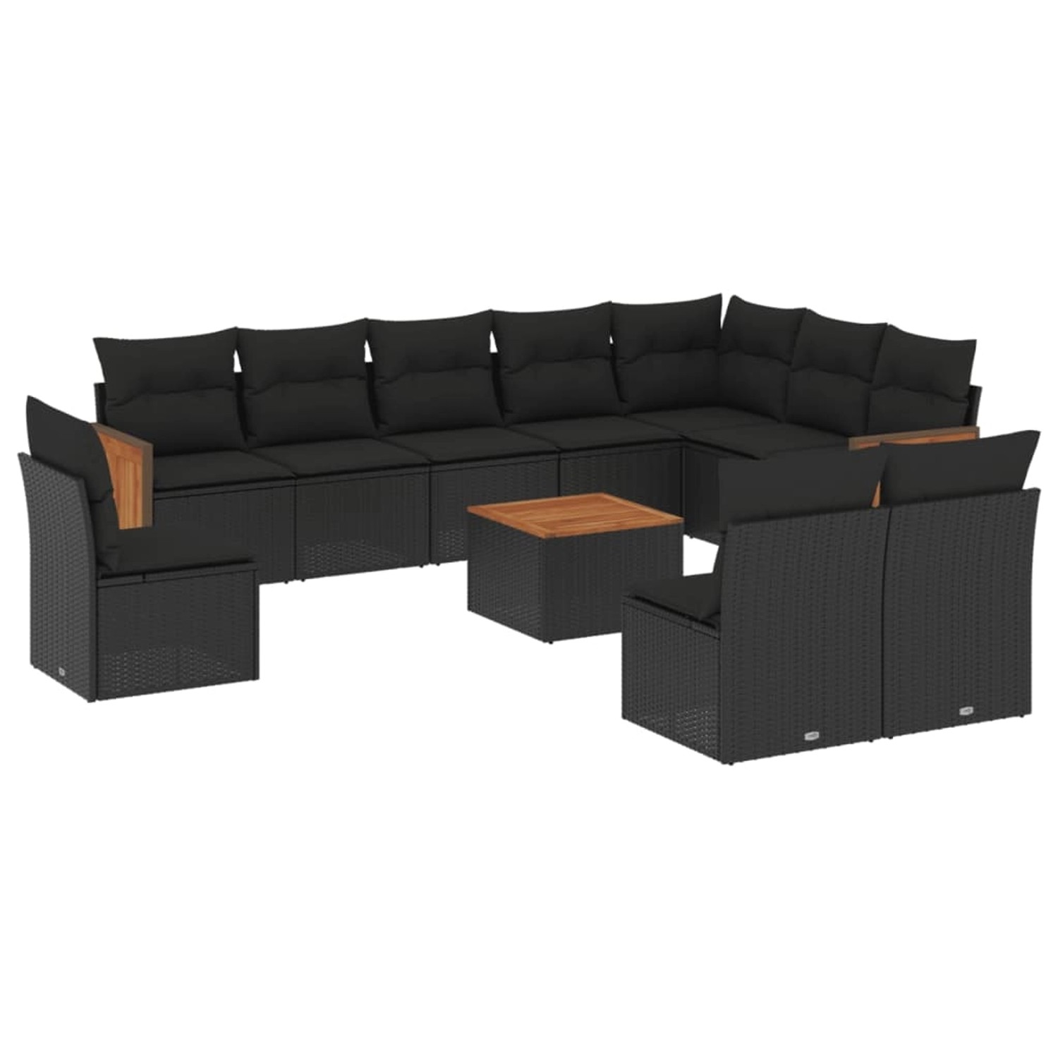 vidaXL 11-Tlg Garten-Sofagarnitur mit Kissen Schwarz Poly Rattan 3260158