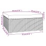 Skizze eines grauen vidaXL Gartenmöbel-Sets aus Polyrattan mit Kissen, Maße sind eingezeichnet.