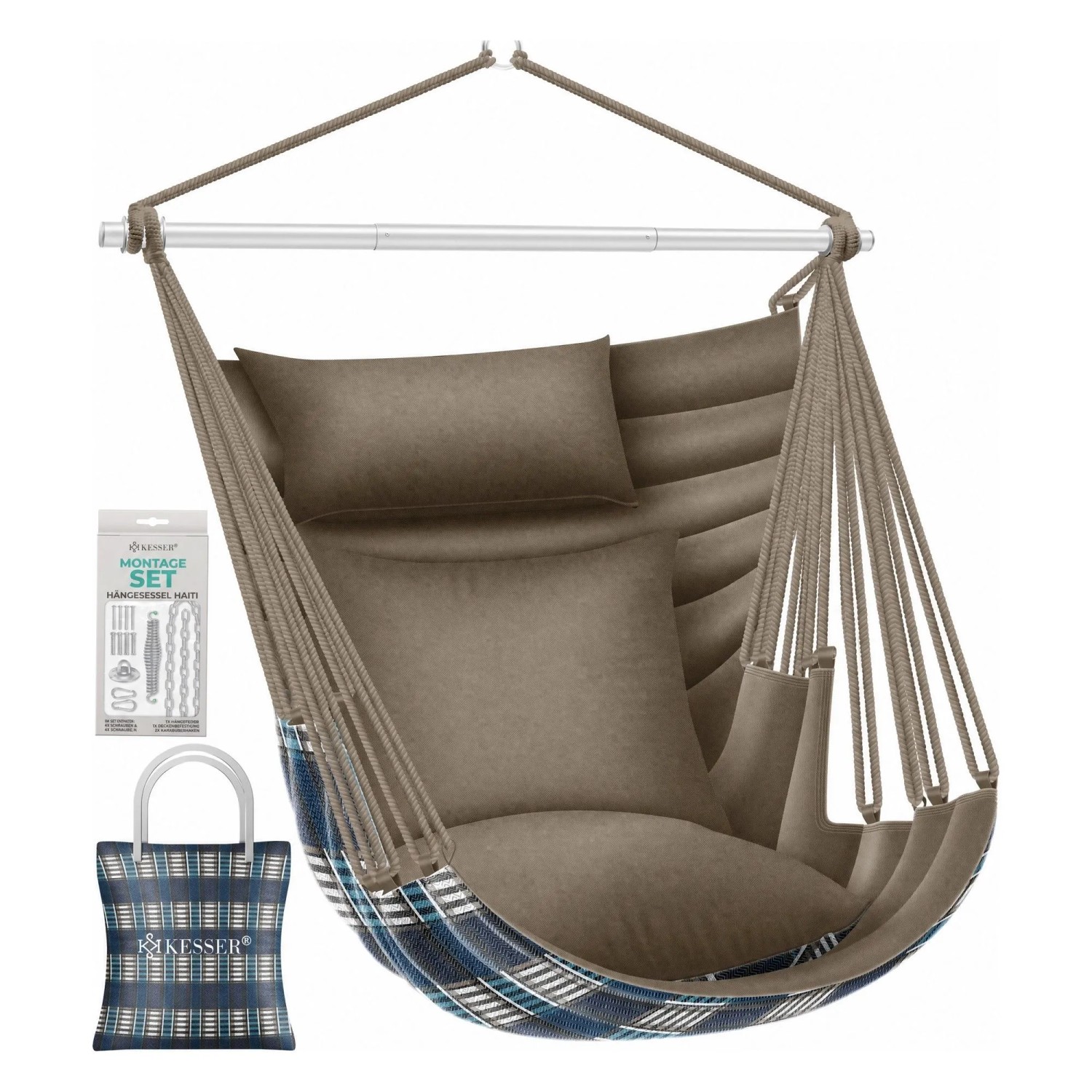 KESSER Hängesessel Haiti Belastbar Bis 150 kg 360° Drehbar Mocca