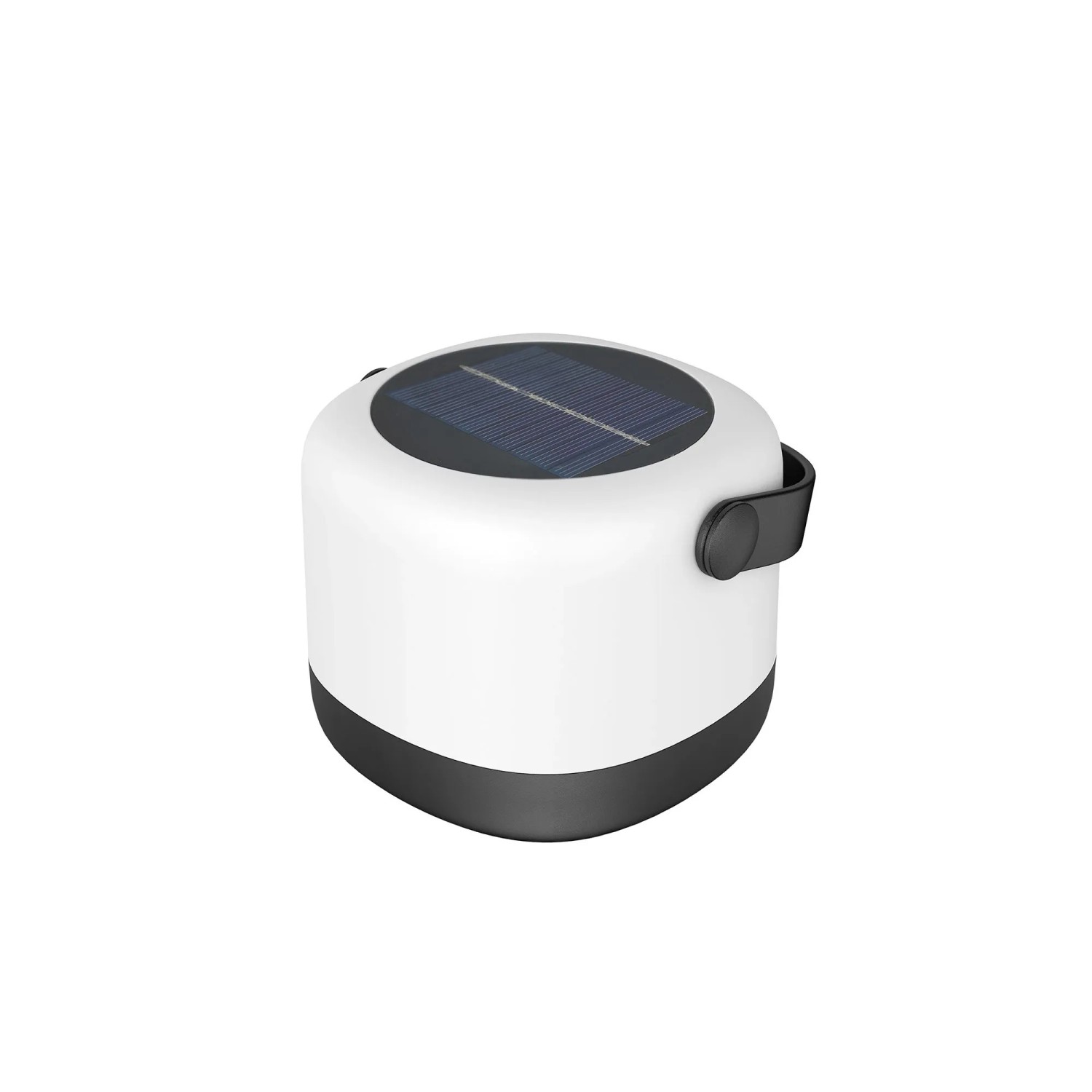 Tragbare Philips Solar LED-Tischleuchte Alula in Schwarz-Weiß mit Solarpanel und Tragegriff.