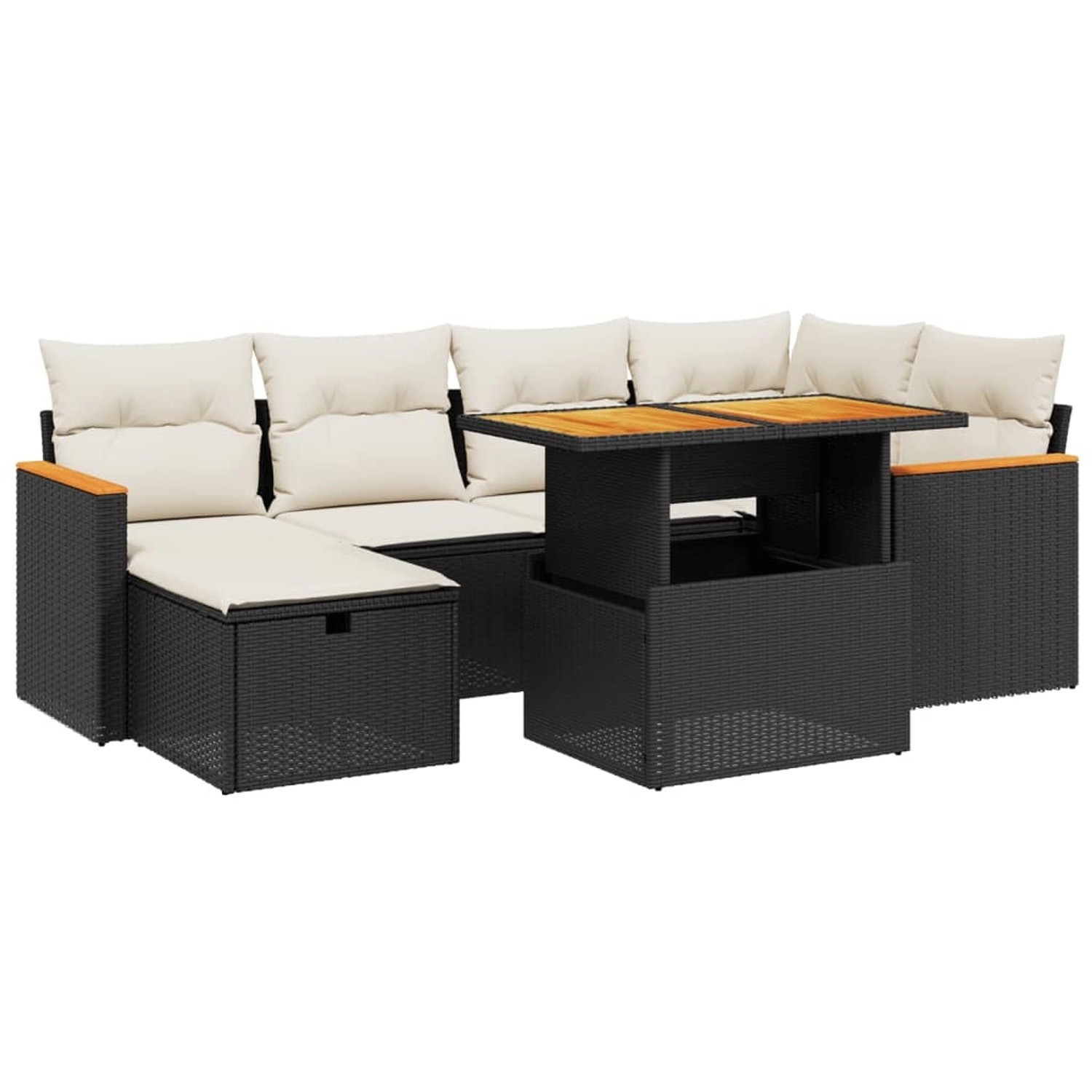 vidaXL 7-Tlg Garten-Sofagarnitur mit Kissen Schwarz Poly Rattan 3276038 günstig online kaufen