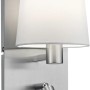 Moderne Trio Wandleuchte Marriot in Nickel matt mit Stoffschirm und LED-Leselampe.