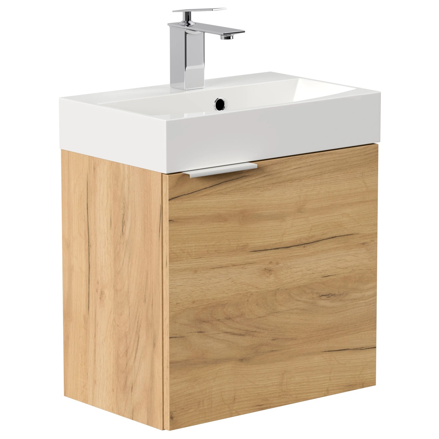 Posseik Badmöbel Cubi Slimline, Eiche Gold, 50 cm, mit Waschbecken für ein modernes Gäste-WC.