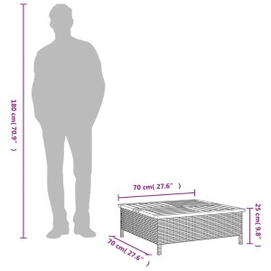Grauer Gartentisch 70x70 cm aus Rattan und Akazie, ideal für Terrasse und Garten.