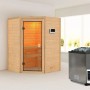 Woodfeeling Sauna Antonia mit Bio-Ofen und Glastür. Massivholzsauna für entspannende Stunden.