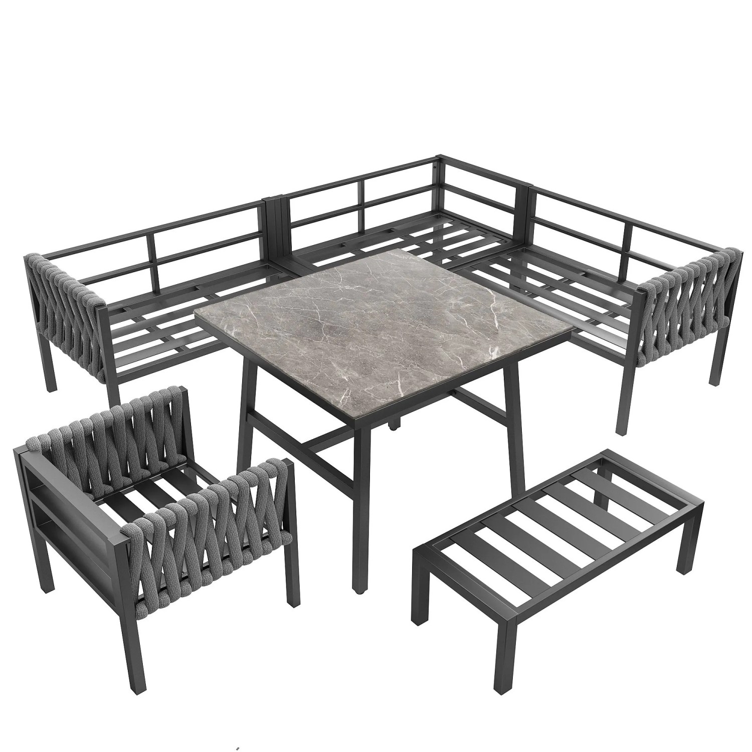 Okwish Gartenmöbelset Seilgartenmöbelset Mit Verzinktem Eisengestell Grau