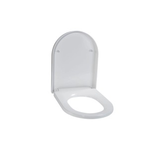 Weißer NEG WC-Sitz Klassik mit SoftClose Toilettendeckel, geöffnet. Aus Duroplast.