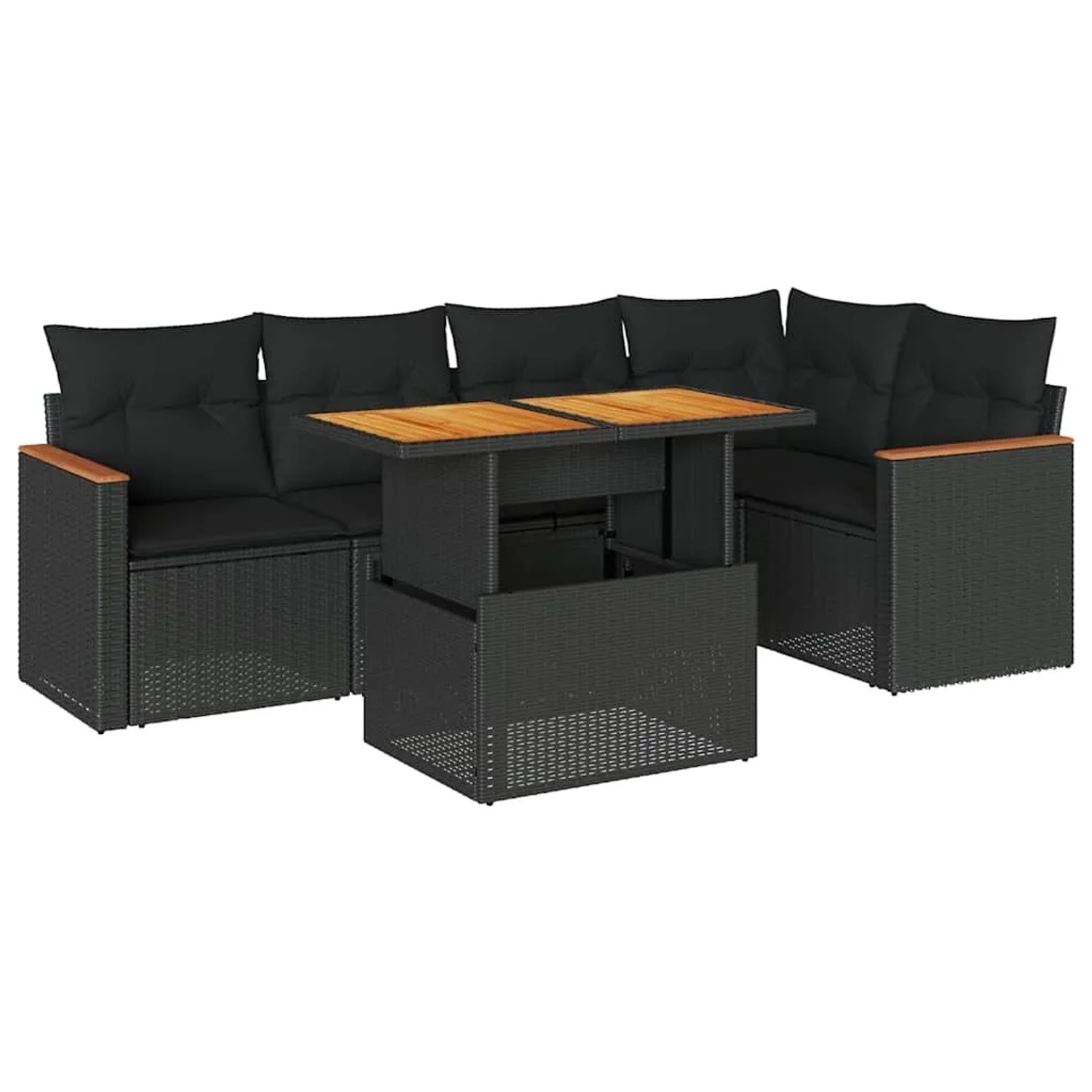 vidaXL 6-Tlg Garten-Sofagarnitur mit Kissen Schwarz Poly Rattan 3327485