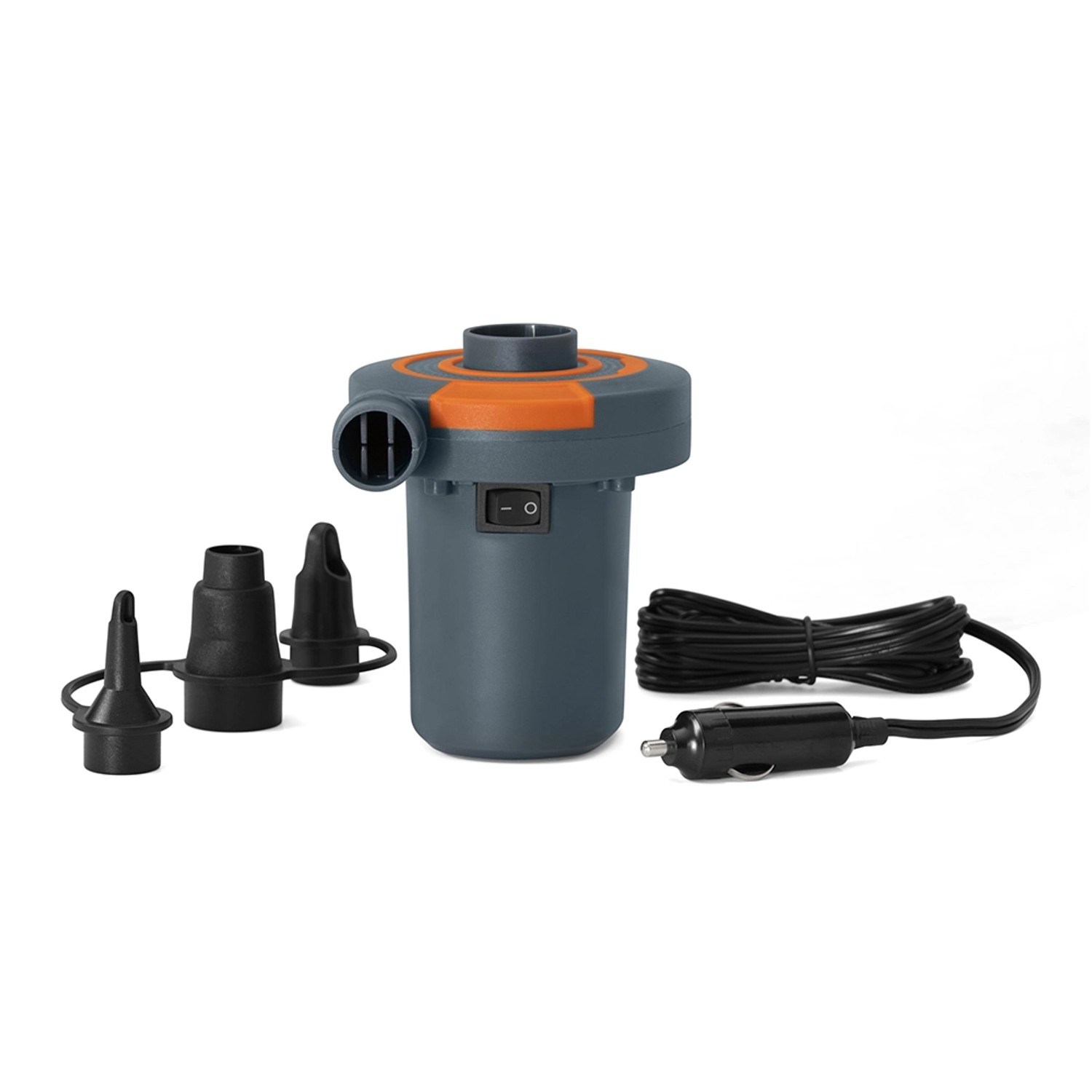 Sidewinder 12V Elektro-Luftpumpe mit Adaptern zum Aufblasen/Entlüften, ideal für unterwegs.