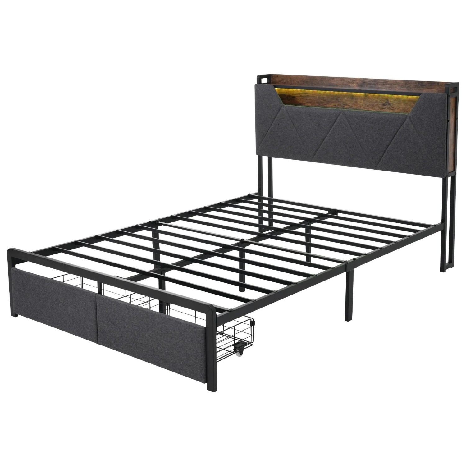 okwish Polsterbett 140×200 Stauraumbetten mit USB Type-C Ladefunktion LED-Beleuchtung und Schubladen mit Matratze