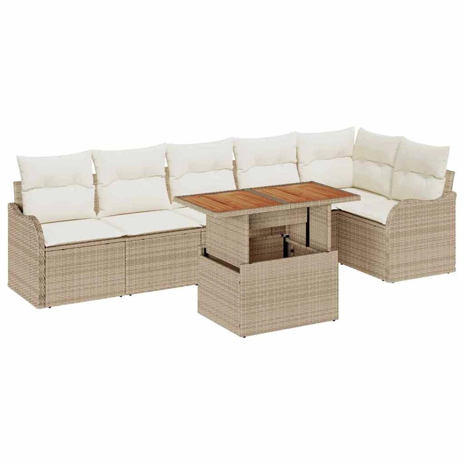 vidaXL Garten-Sofa-Set mit Speicher 7-Tlg Beige Poly Rattan 3358206 günstig online kaufen