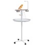 PawHut Vogel Spielplatz mit Futterstation, weiß, mit Rädern und Sitzstangen. Ein gelber Vogel sitzt auf der Stange.