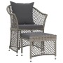 2-tlg. Garten Lounge Set Grau Poly Rattan mit Stuhl, Hocker und Kissen.