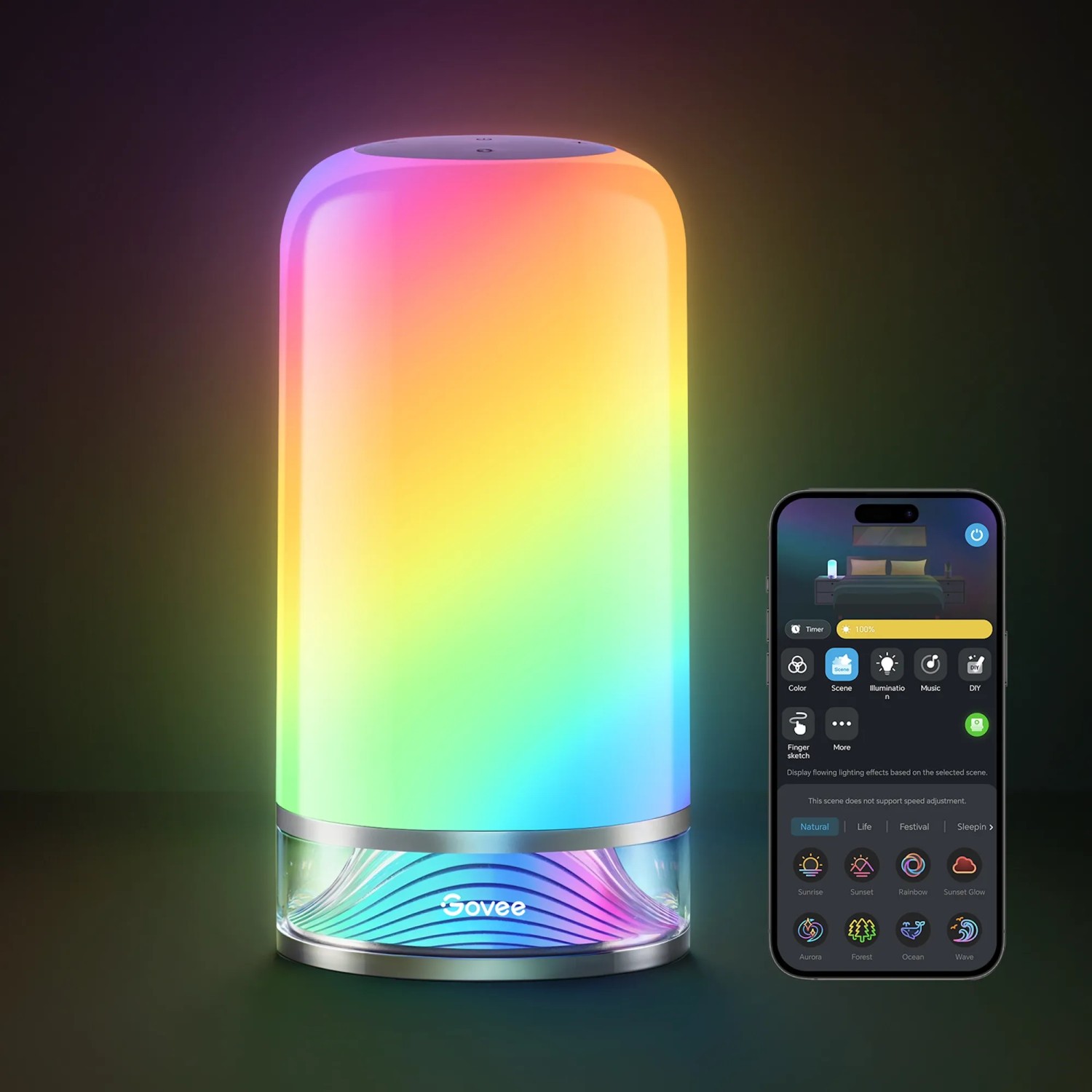 Govee RGBICWW LED-Tischlampe H6022 mit Farbverlauf und Smartphone-App.