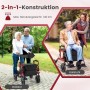 Roter 2-in-1 Rollator/Rollstuhl mit Luftbereifung, 140 kg Tragkraft. Senioren nutzen ihn als Gehhilfe und Schiebehilfe.