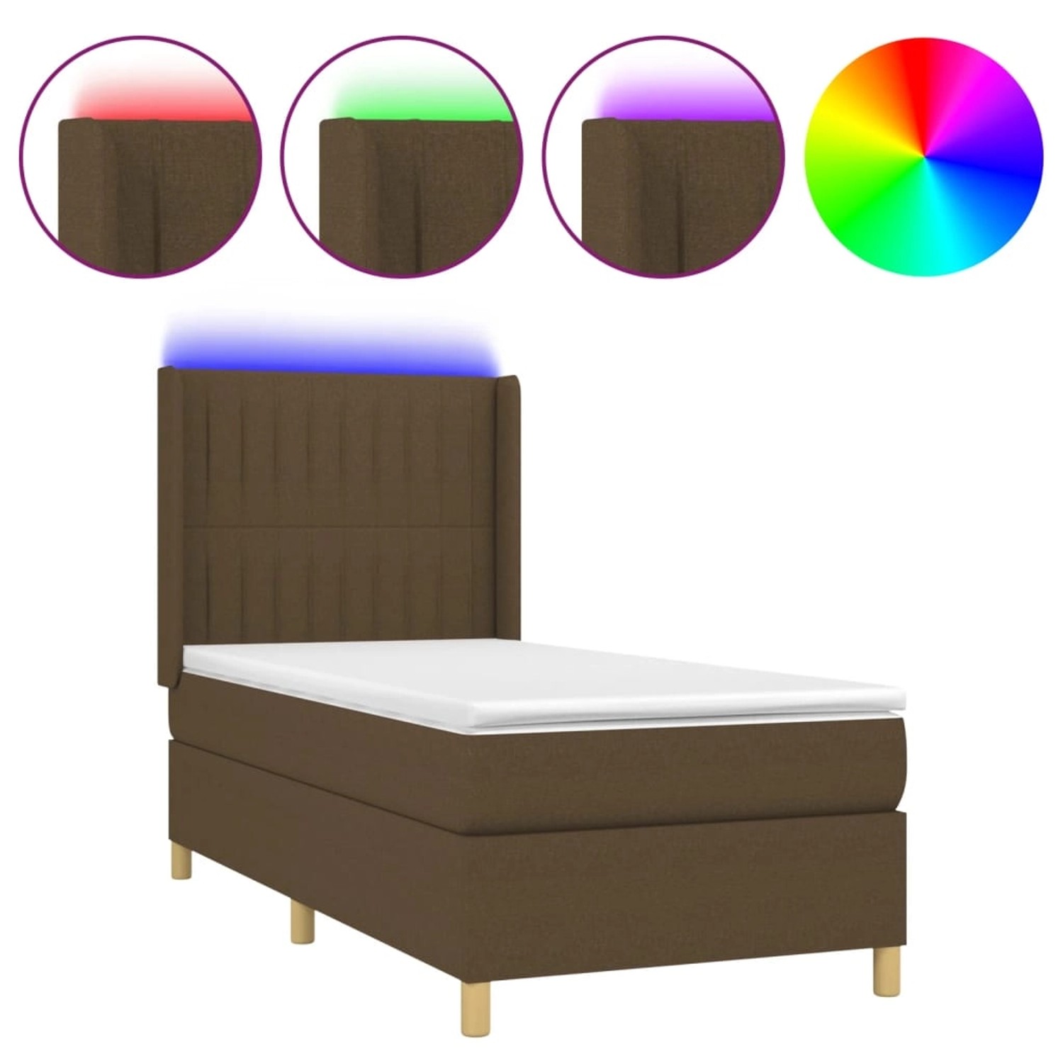vidaXL Boxspringbett mit Matratze & LED Dunkelbraun 90x200 cm Stoff 3139008 günstig online kaufen