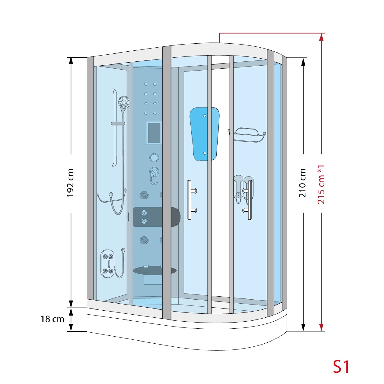 Skizze der AquaVapore Duschkabine D60-70M2R-EC, 80x120 cm, mit Maßangaben.
