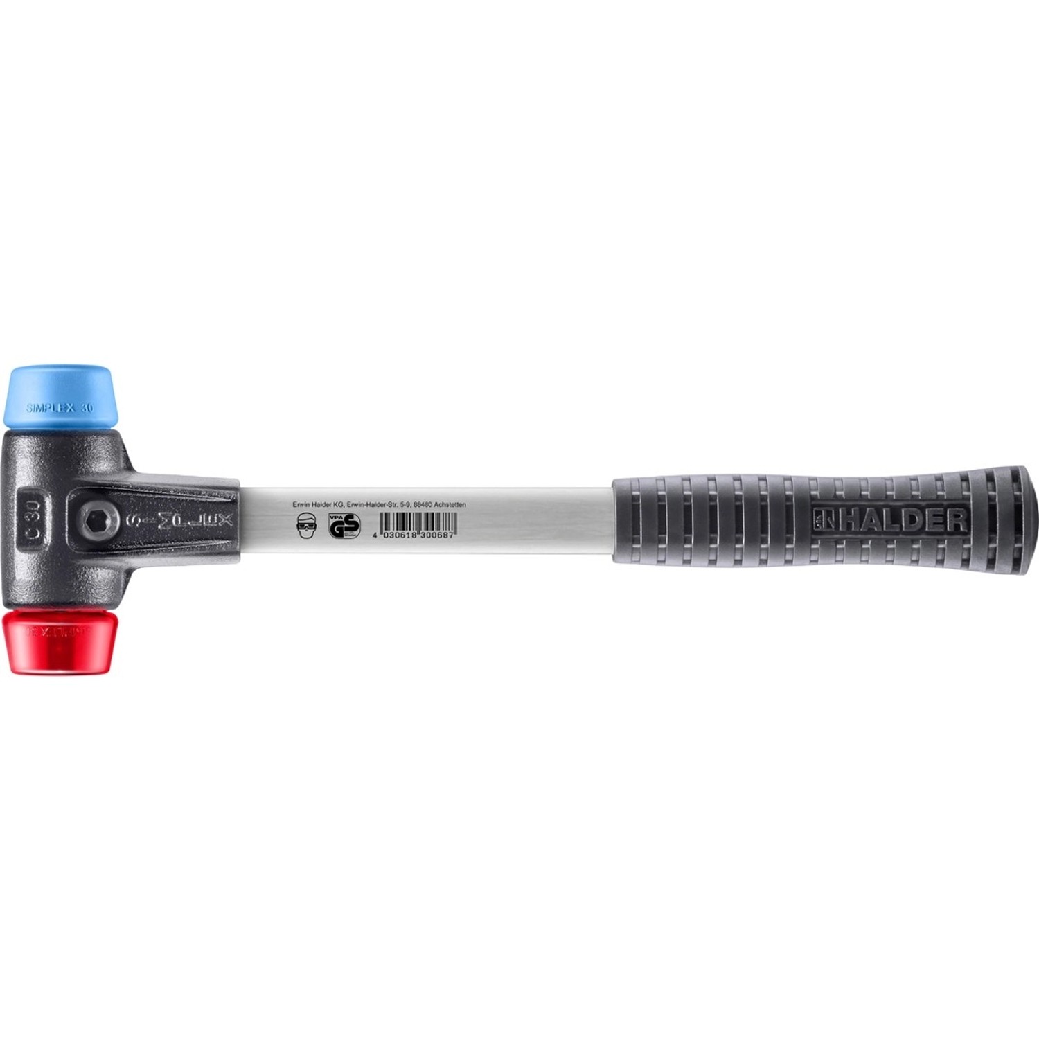 Halder Simplex Schonhammer Ø 30 mm TPE-soft Blau   Plastik Rot mit Verstärk günstig online kaufen