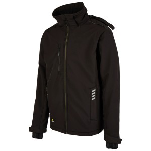 Schwarze Hans Schäfer Wintersoftshelljacke Gr. M für Arbeitskleidung mit Kapuze.