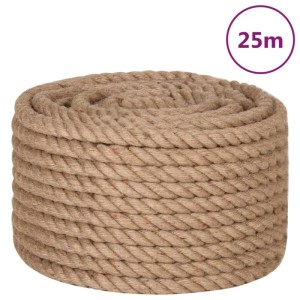 Aufgerolltes, geflochtenes Juteseil aus Naturfaser, 25 m Länge, 16 mm Stärke. Für Basteln, Garten, Deko.
