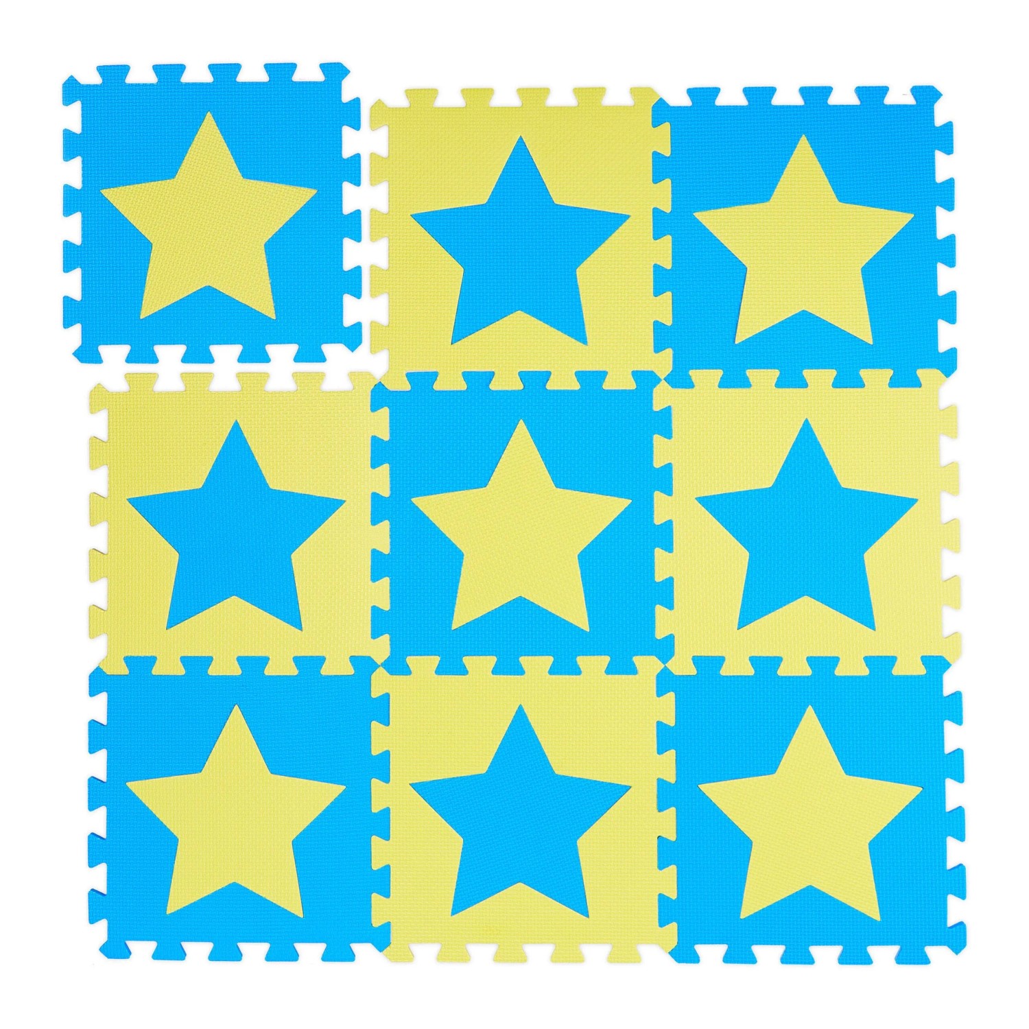 Relaxdays Puzzlematte Sterne EVA Schaumstoff Blau Gelb Weich 91 cm x 91 cm 550 g
