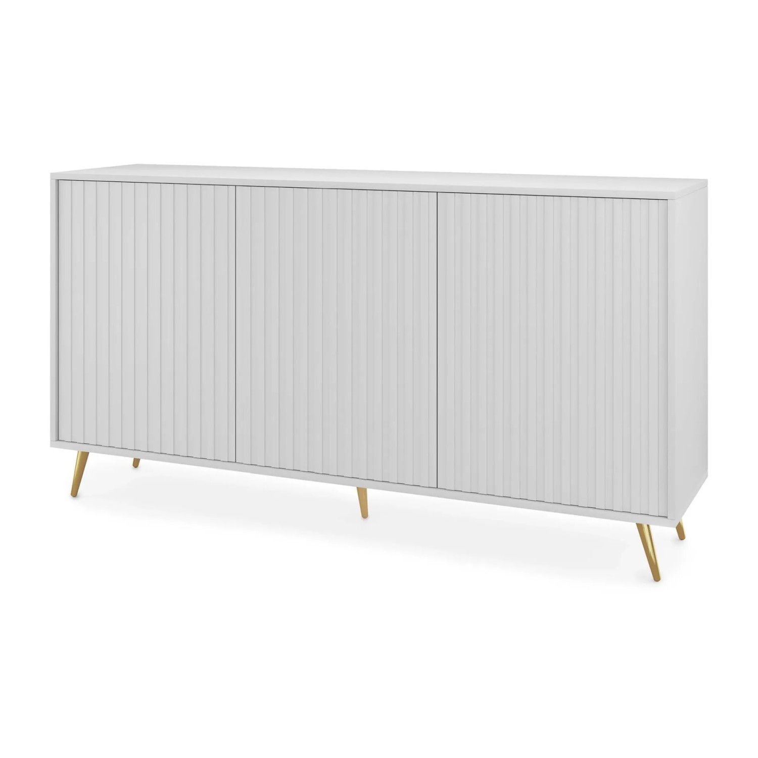 Selsey Sideboard Bello mit Lamellenfronten 154 cm Weiß mit Goldenen Beinen