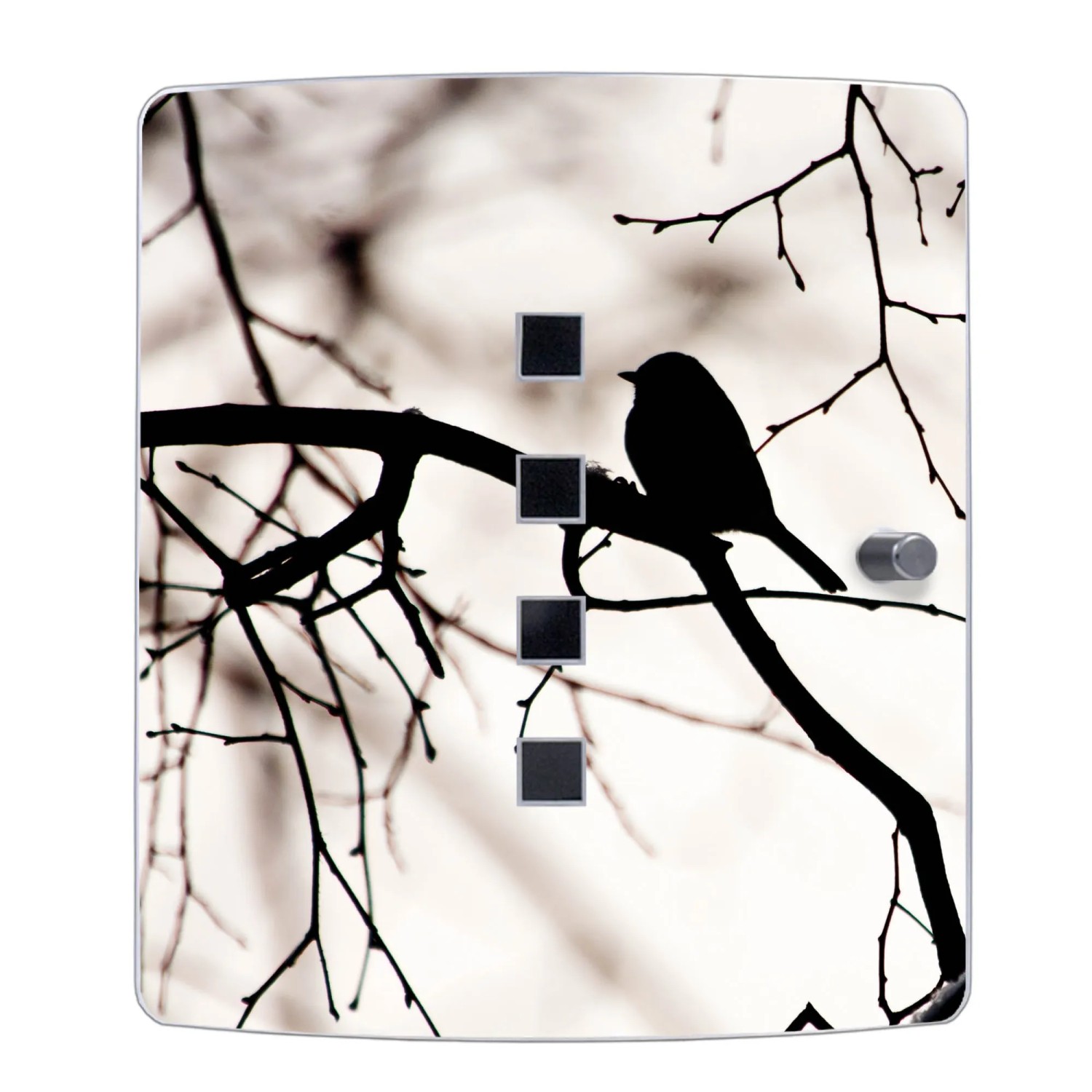 Design Schlüsselkasten aus Edelstahl mit Vogel Motiv für 10 Schlüssel.